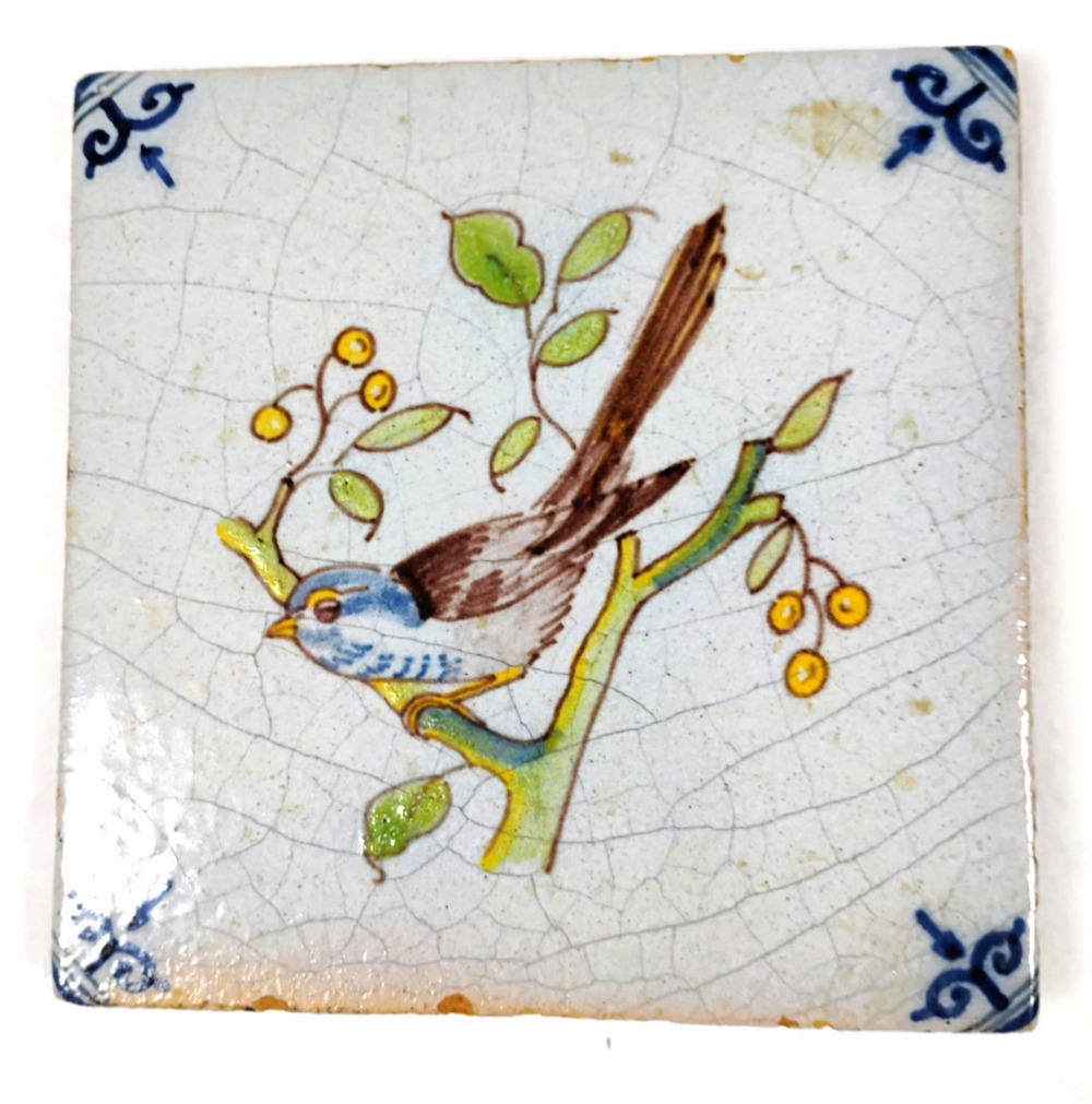 VTG Portuguese Style Bird Tile Crackle Ceramic Wall Decor Coaster Handpainted